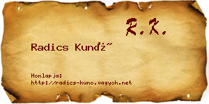 Radics Kunó névjegykártya